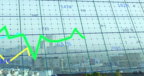 Dynamic Financial Data Animation Over Cityscape