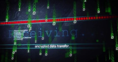 Futuristic data transfer interface with codes and progress bar