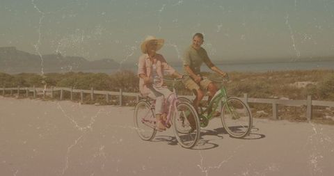 Vintage cycling adventure along coastal path