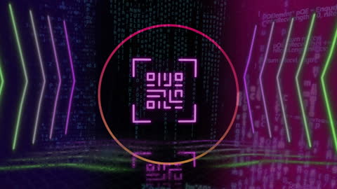 Futuristic QR Code with Digital Data Background