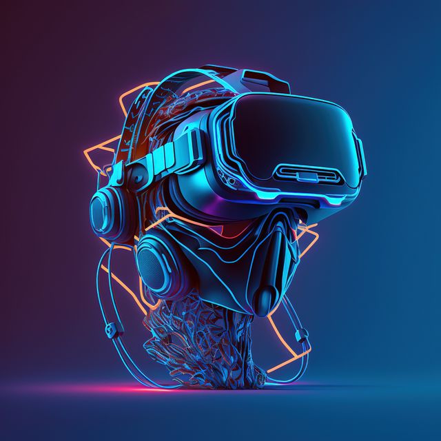 Futuristic Cybernetic Helmet with VR Goggles and Headset in Neon Light - Download Free Stock Images Pikwizard.com