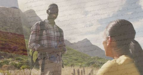 Couple Hiking in Mountains with American Flag Overlay - Download Free Stock Images Pikwizard.com