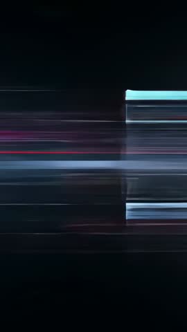 Vertical neon scanline glitch revealing cyan panel in dark void, digital motion background