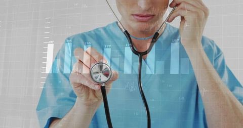 Doctor engaging in digital health analysis with stethoscope