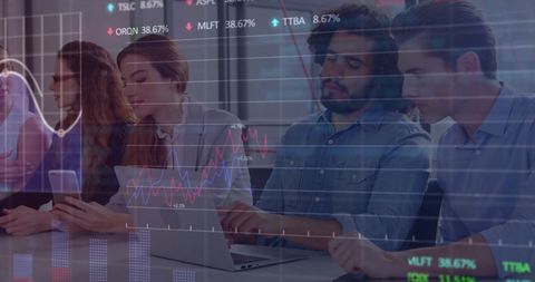 Business Team Analyzing Digital Data Visualizations