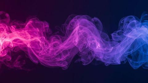 Neon Magenta to Blue Smoke Ribbon Flowing Across Dark Gradient for Abstract Design