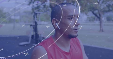 Athlete Using Wireless Earphones with Digital Data Overlay - Download Free Stock Images Pikwizard.com