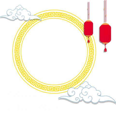 Transparent chinese new year design with golden circle motif and lanterns