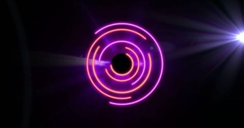 Glowing neon circles on black abstract tech background