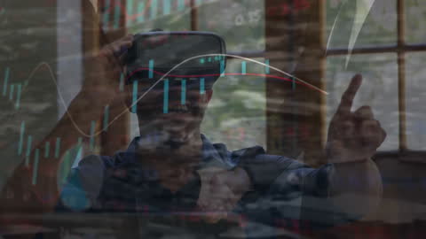 Virtual Reality in Finance: Man Analyzing Stock Data in VR