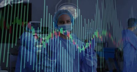 Surgeon Analyzing Financial Data Overlay in Operating Room