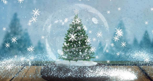 Snow Globe with Christmas Tree and Falling Snowflakes - Download Free Stock Images Pikwizard.com