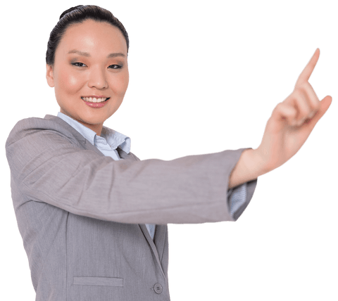 Businesswoman Smiling and Pointing on Transparent Background