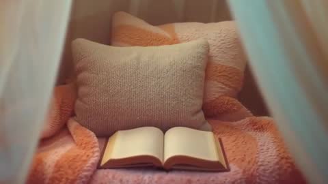 Sunlight Illuminating Open Book in Cozy Reading Nook