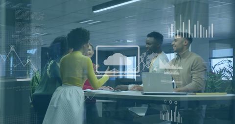 Business Team Analyzing Financial Data with Futuristic Technology