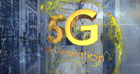 5G Technology Innovation in Server Room with Globe and Equations