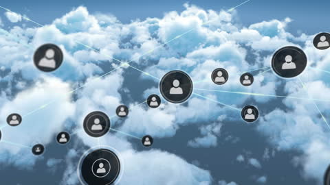 Digital Network Over Cloudy Sky with People Icons