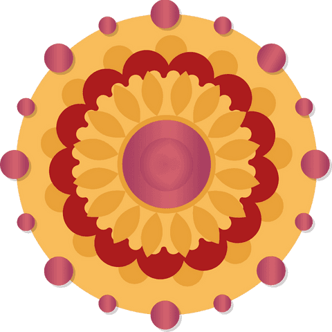 Elegant mandala with magenta and gold design on transparent background