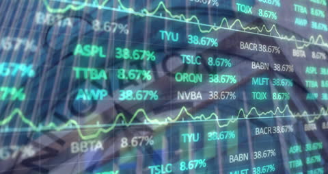 Digital Financial Data Display with Clock Overlay
