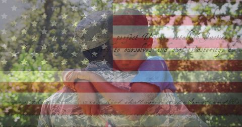 Soldier Embracing Son Against American Flag Background - Download Free Stock Images Pikwizard.com