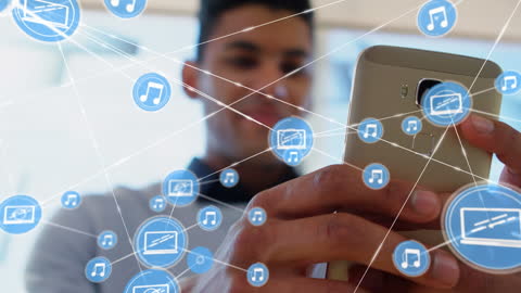 Man Engaging with Digital Music Network on Smartphone