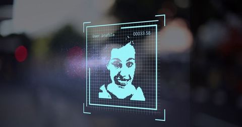 Facial recognition technology concept in urban setting