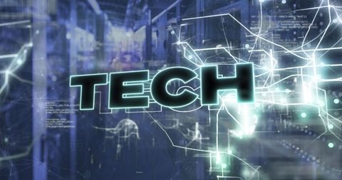 futuristic tech text with coding over data center - Download Free Stock Images Pikwizard.com