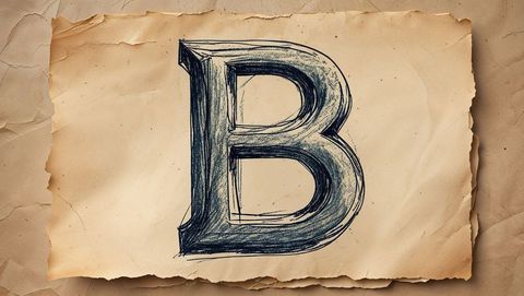 Antique hand-drawn letter b on aged parchment papetow