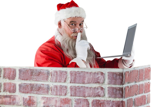 Transparent Santa Claus Secretly Using Laptop in Chimney - Download Free Stock Videos Pikwizard.com