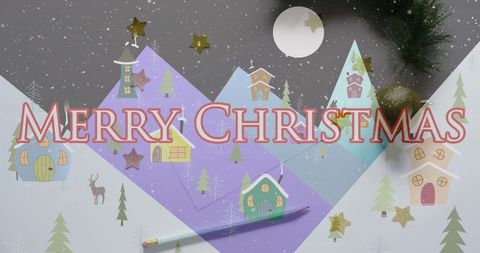 Festive Christmas Greeting with Snowy Village Landscape