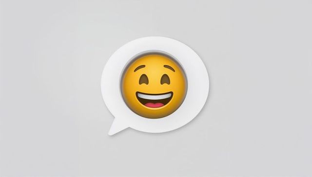 Smiling emoji in white speech bubble 3d render on minimal gray background for chat ui