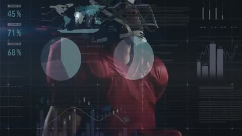 Athlete Analyzing Football Game with Biomechanical Data Overlays