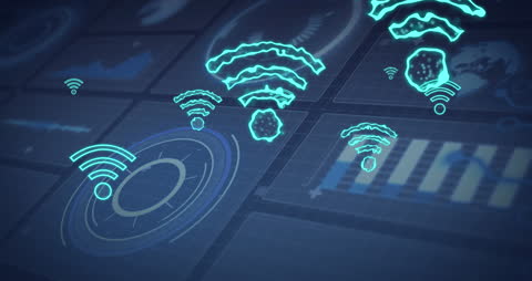 Digital Interface with WiFi Icons and Data Visualization