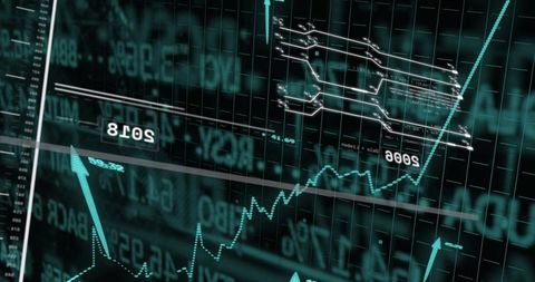 Rising turquoise analytics dashboard displaying upward trend lines, arrows and data growth