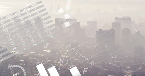 Cityscape with Financial Data Overlay Illustrates Market Trends - Download Free Stock Images Pikwizard.com