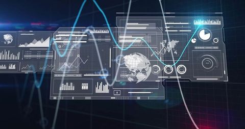 Futuristic Digital Dashboard with Interactive Data Charts