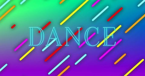 Neon 'dance' text with vibrant diagonal color stripes