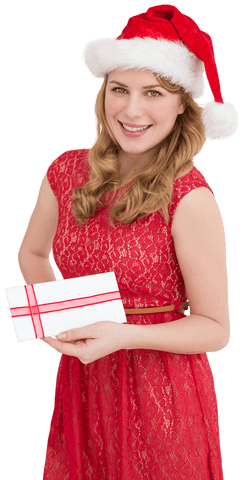 Smiling Woman with Santa Hat and Letter on Transparent Background
