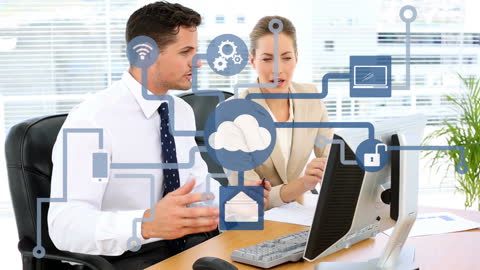 Business Team Analyzing Digital Network Connections with Cloud Graphic