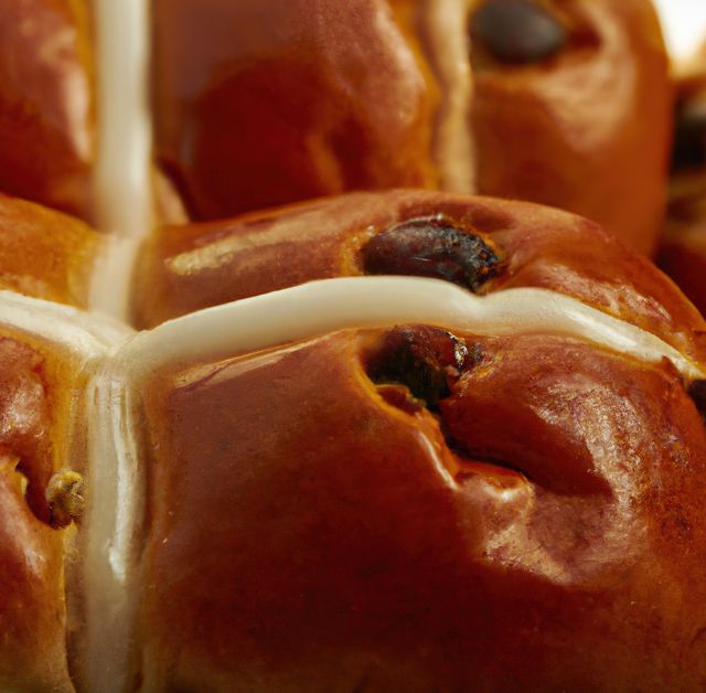 Close-Up of Freshly Baked Hot Cross Buns with Raisins - Download Free Stock Images Pikwizard.com