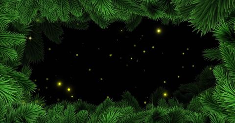 Fir Tree Branches Holidays Background with Glowing Dots