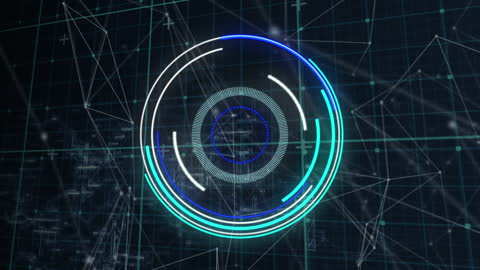 Futuristic Neon Grid with Digital Network Elements