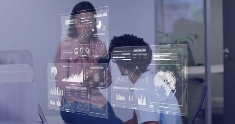 diverse team collaborates on data analytics with holographic interfaces - Download Free Stock Images Pikwizard.com