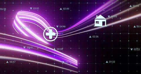 Futuristic Digital Network Flow with Plus and House Icons