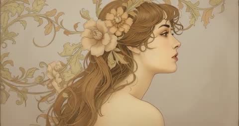 Elegant Art Nouveau Style Floral Profile Portrait