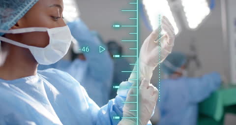 Surgeon Preparing for Operation with Data Overlay in a Modern Facility