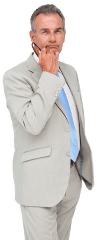 Pensive Senior Businessman Holding Glasses Transparent Background