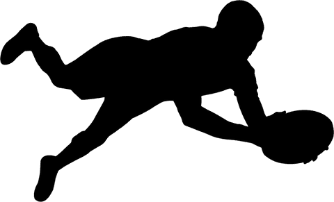 Transparent rugby player with ball on field keeping pose