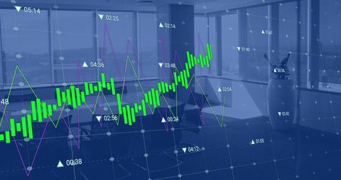 Digital Financial Graph Overlay on Empty Modern Office