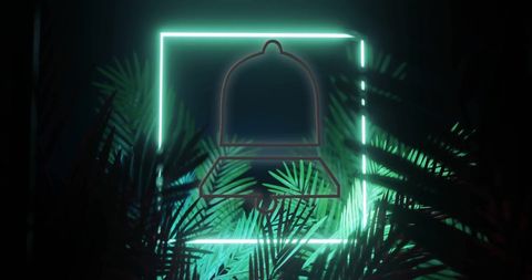 Neon Bell Icon with Lush Leaves on Black Background - Download Free Stock Images Pikwizard.com
